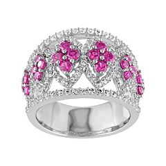 Lab-Created Ruby & Lab-Created White Sapphire Sterling Silver Marquise Flower Ring by