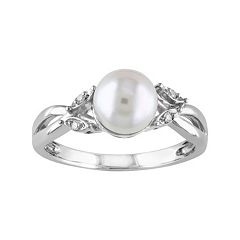 10k White Gold Diamond Accent & Freshwater Cultured Pearl Ring by