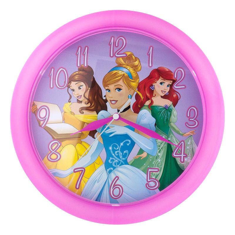 Disney Princess' Ariel, Cinderella, Belle Wall Clock, Pink