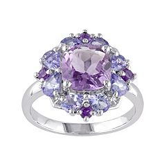 Amethyst & Tanzanite Sterling Silver Flower Ring by