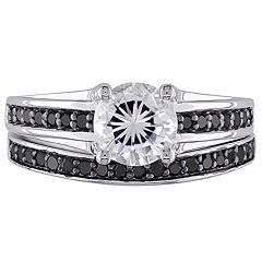 Sterling Silver Lab-Created White Sapphire & 1/3 Carat T.W. Black Diamond Engagement Ring Set by