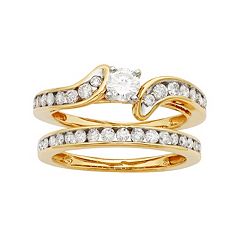 14k Gold IGL Certified 1 Carat T.W. Diamond Bypass Engagement Ring Set by