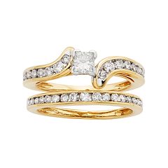 14k Gold IGL Certified 1 Carat T.W. Diamond Bypass Engagement Ring Set by