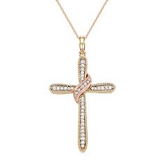 Two Tone 10k Gold 1/5 Carat T.W. Diamond Cross Pendant by
