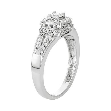 14k White Gold 1/2 Carat T.W. Diamond Tiered Halo Engagement Ring