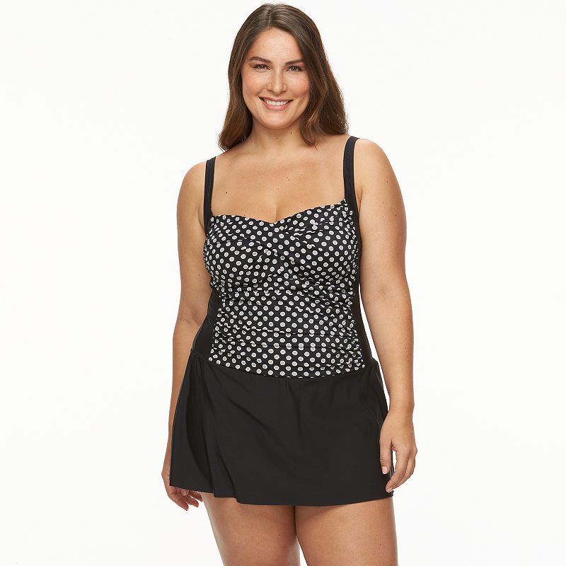 Plus Size Upstream Dot TwistFront Swimdress