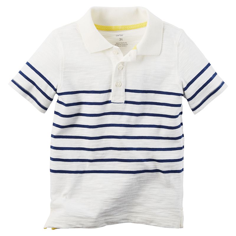 Baby Boy Carter's Striped Jersey Polo, Size: 12 Months, White