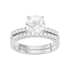 100 Facets of Love 10k White Gold Lab-Created White Sapphire Engagement Ring Set by