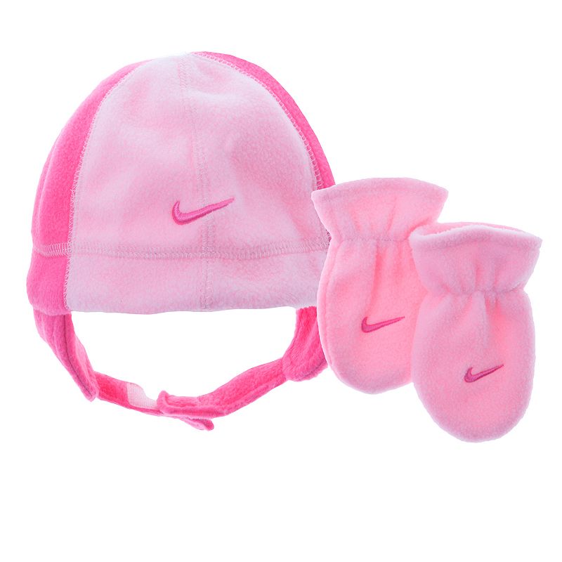 Baby Girl Nike Fleece Beanie & Mittens Set, Size: 12-24MONTH, Pink
