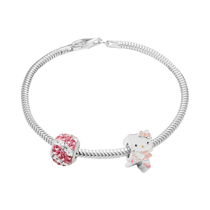 Hello Kitty Charm, Crystal Bead & Bracelet Set, Women's, Size: 7.5\