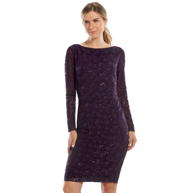 Chaps Sequined Lace Sheath Dress Women's