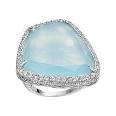 SIRI USA by TJM Sterling Silver Chalcedony & White Topaz Halo Ring by
