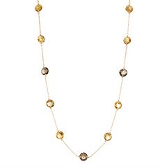14k Gold Smoky Quartz, Citrine & Quartz Station Necklace by