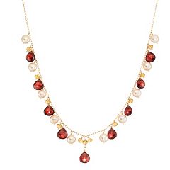14k Gold Garnet, Citrine & Freshwater Cultured Pearl Necklace by