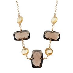 14k Gold Smoky Quartz & Citrine Necklace by