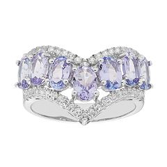 Sterling Silver Tanzanite & White Zircon V Ring by