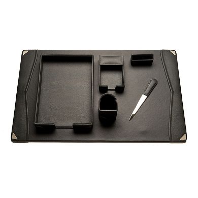 Bey-Berk  6-piece Gray Leather Desk Set