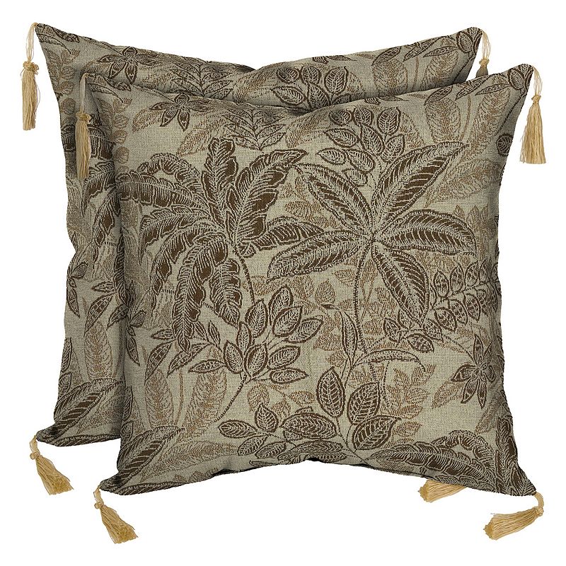 Bombay Outdoors Palmetto Mocha Floral Tassels Reversible Throw Pillow 2-piece Set