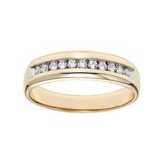 Cherish Always Men's 10k Gold 1/4 Carat T.W. Certified Diamond Wedding Band by