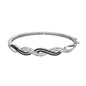 Sterling Silver 1/4 Carat T.W. Black & White Diamond Twist Bangle Bracelet
