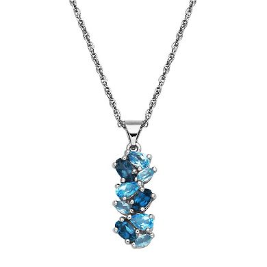 Sterling Silver London Blue Topaz, Swiss Blue Topaz & Sky Blue Topaz Cluster Pendant Necklace