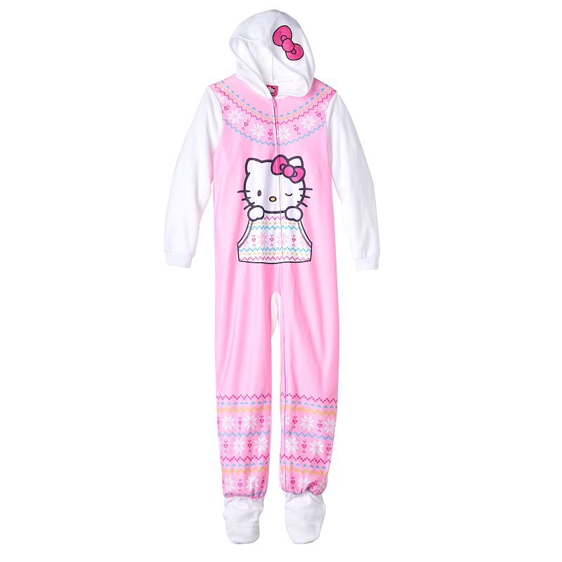 Girls 4-16 Hello Kitty Fairisle One-Piece Pajamas, Girl's, Size: Medium, White