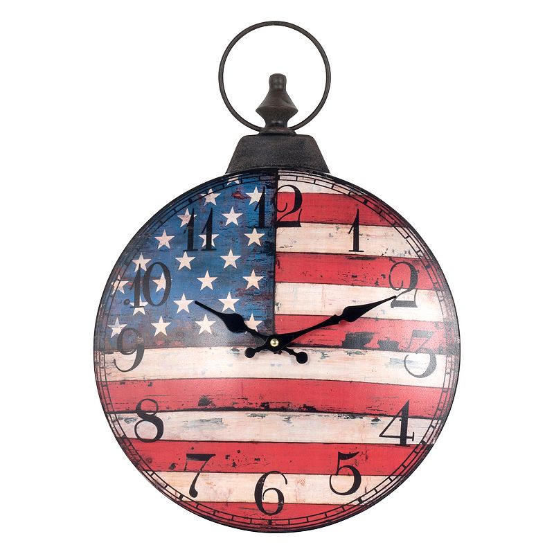 Round American Flag Wall Clock, Multicolor