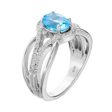Sterling Silver Swiss Blue Topaz & Lab-Created White Sapphire Swirl Ring