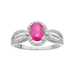 10k White Gold Ruby & 1/5 Carat T.W. Diamond Halo Ring by
