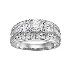 10k White Gold 2 Carat T.W. Diamond 3-Stone Multi Row Engagement Ring by