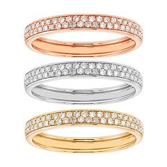 1/2 Carat T.W. IGI Certified Diamond Tri Tone 14k Gold Stack Ring Set by