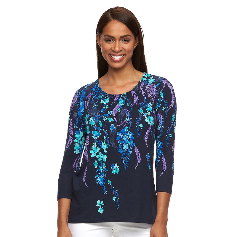 Blue 3/4 Sleeve Shirred Top Kohl's