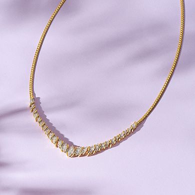 18k Gold Over Silver 1/10 Carat T.W. Diamond Collar Necklace