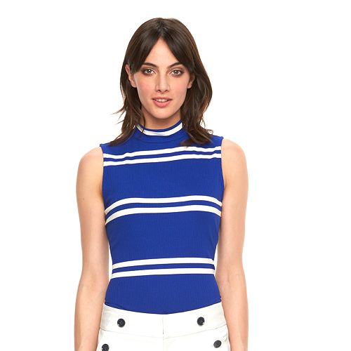 Womens ELLE Striped Mockneck Top
