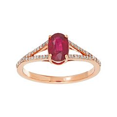 10k Rose Gold Ruby & 1/8 Carat T.W. Diamond Oval Ring by