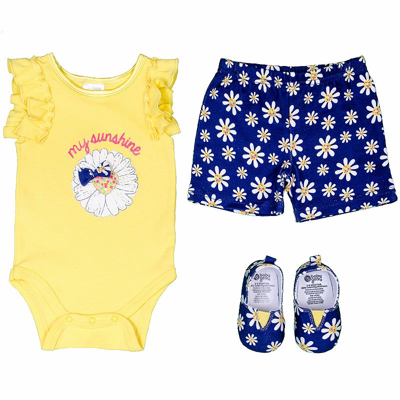 Baby Girl Baby Gear Bodysuit, Shorts & Crib Shoes Set, Size: 3-6 Months, Yellow