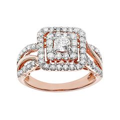 Simply Vera Vera Wang 14k Rose Gold 1 Carat T.W. Certified Diamond Square Halo Engagement Ring by