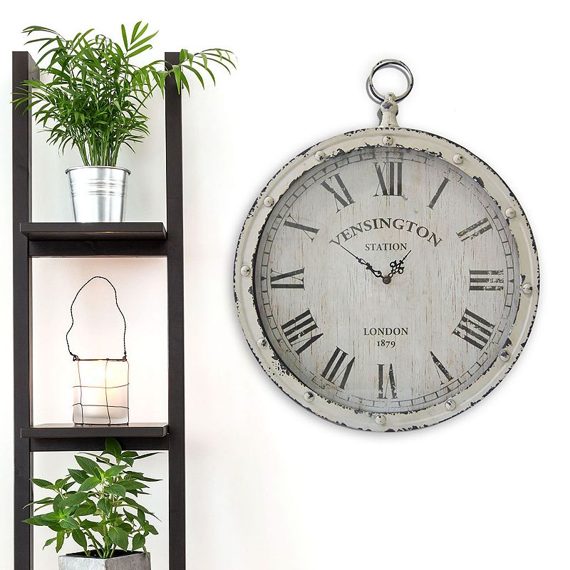 Stratton Home Decor Pocket Watch Wall Clock, White