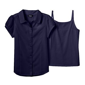 Girls 7-16 Chaps School Uniform Blouse & Camisole Set