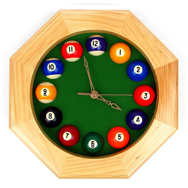Octagon Billiards Wood Wall Clock, Green