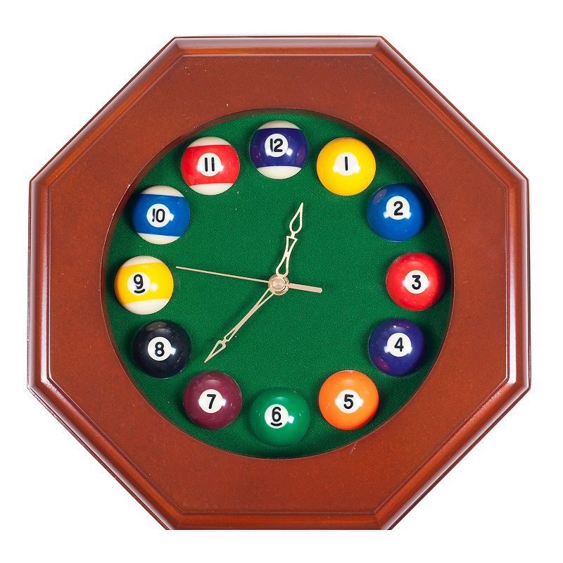 Octagon Billiards Dark Wood Wall Clock, Green