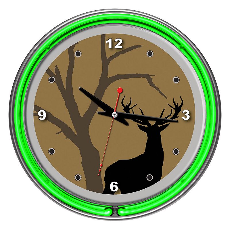 Hunt Deer Double Ring Neon Wall Clock, Brown