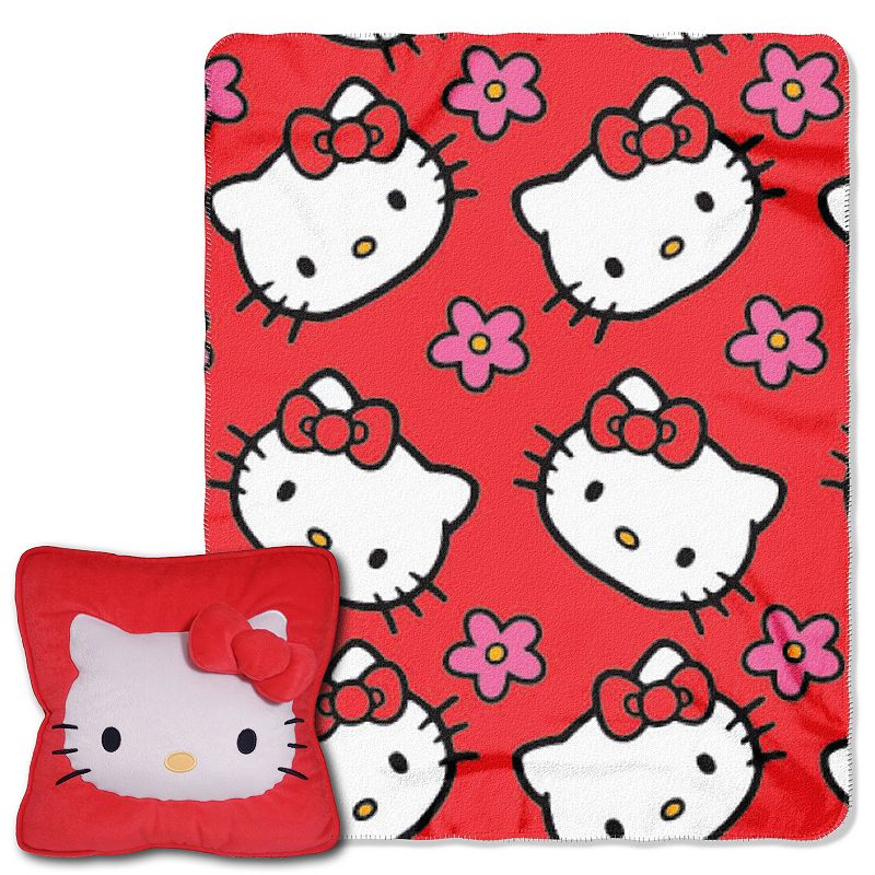 Hello Kitty Kitty Flowers 3D Pillow & Throw Set, Multicolor