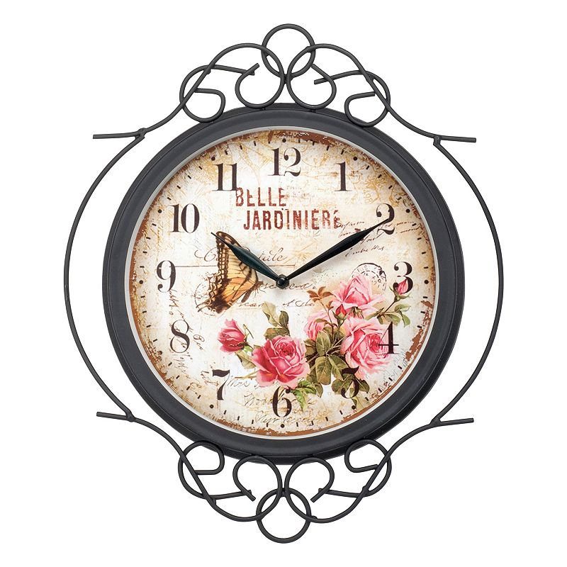 Belle Jardinere Indoor \/ Outdoor Antique Wall Clock, Multicolor
