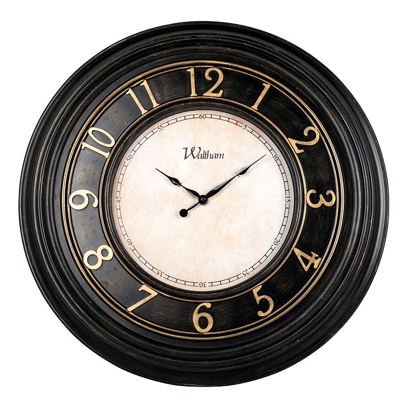 Waltham Distressed Wall Clock, Black