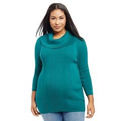 Plus Size Maternity Oh Baby by Motherhood Ribbed Cowlneck Sweater