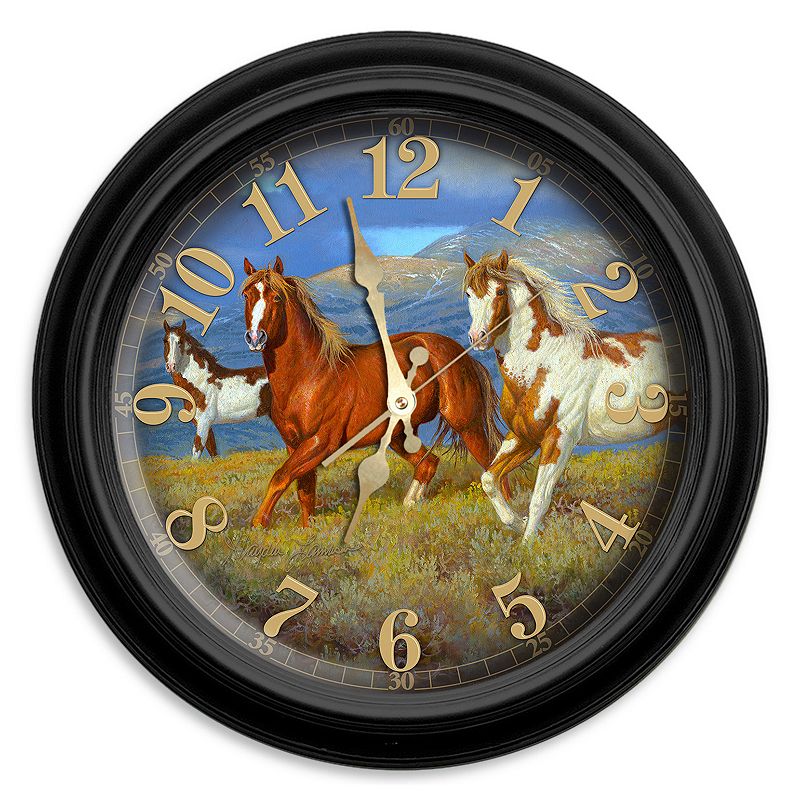 Reflective Art Wild Horses Wall Clock, Multicolor