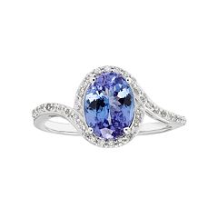 Sterling Silver Tanzanite & White Zircon Bypass Ring by