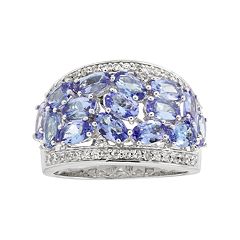 Sterling Silver Tanzanite & White Zircon Ring by