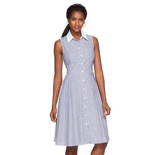 Womens Jessica Howard Pleated Pinstripe Shirtdress